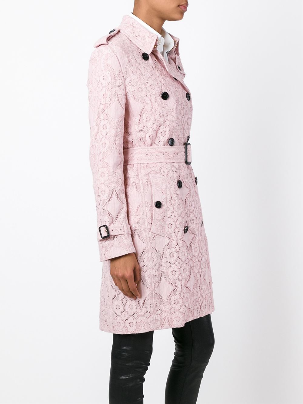 Burberry Floral Lace Trench Coat in Pink Lyst